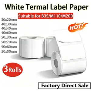 Blank Thermal Labels for Office Files, Home Storage, Kitchen Fridge, Jars, Jam, Waterproof Printable Paper Tags, 30x20mm, 40x30mm, 50x30mm, 50x80mm