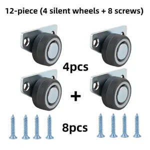 12-Piece Set Furniture Drawer Casters, Durable Silent Smooth 1.25 Inch Side Mount, Metal Surface Industrial Flat Bottom, Modern Aesthetic