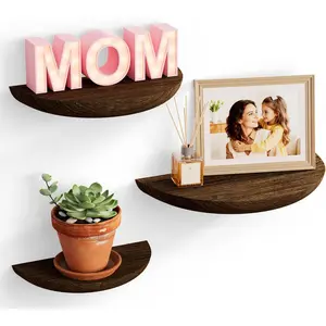 Wood Half Round Floating Wall Shelves| Elegant Floating Shelves, Elevate Your.Perfect for Living Rooms, Bathrooms, Bedrooms, Offices, Children's Rooms Brown