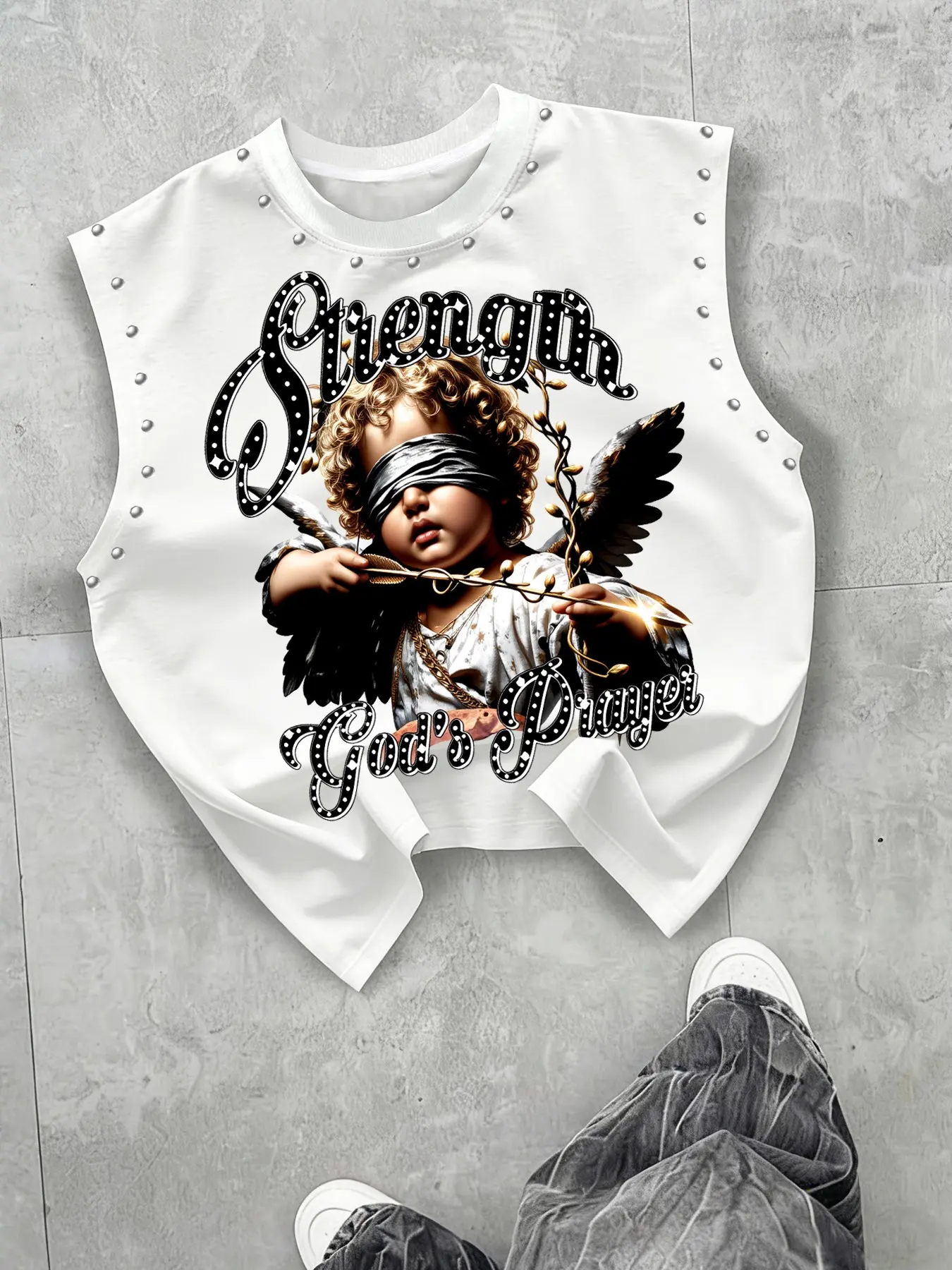 Men's Casual Vest, Casual Sleeveless Tank, Elegant Angel Portrait, Sparkling Letter & Graphic Design, Aesthetics, Soft Fabric, Fitted Style, All Seasons, Retro Vintage Streetwear