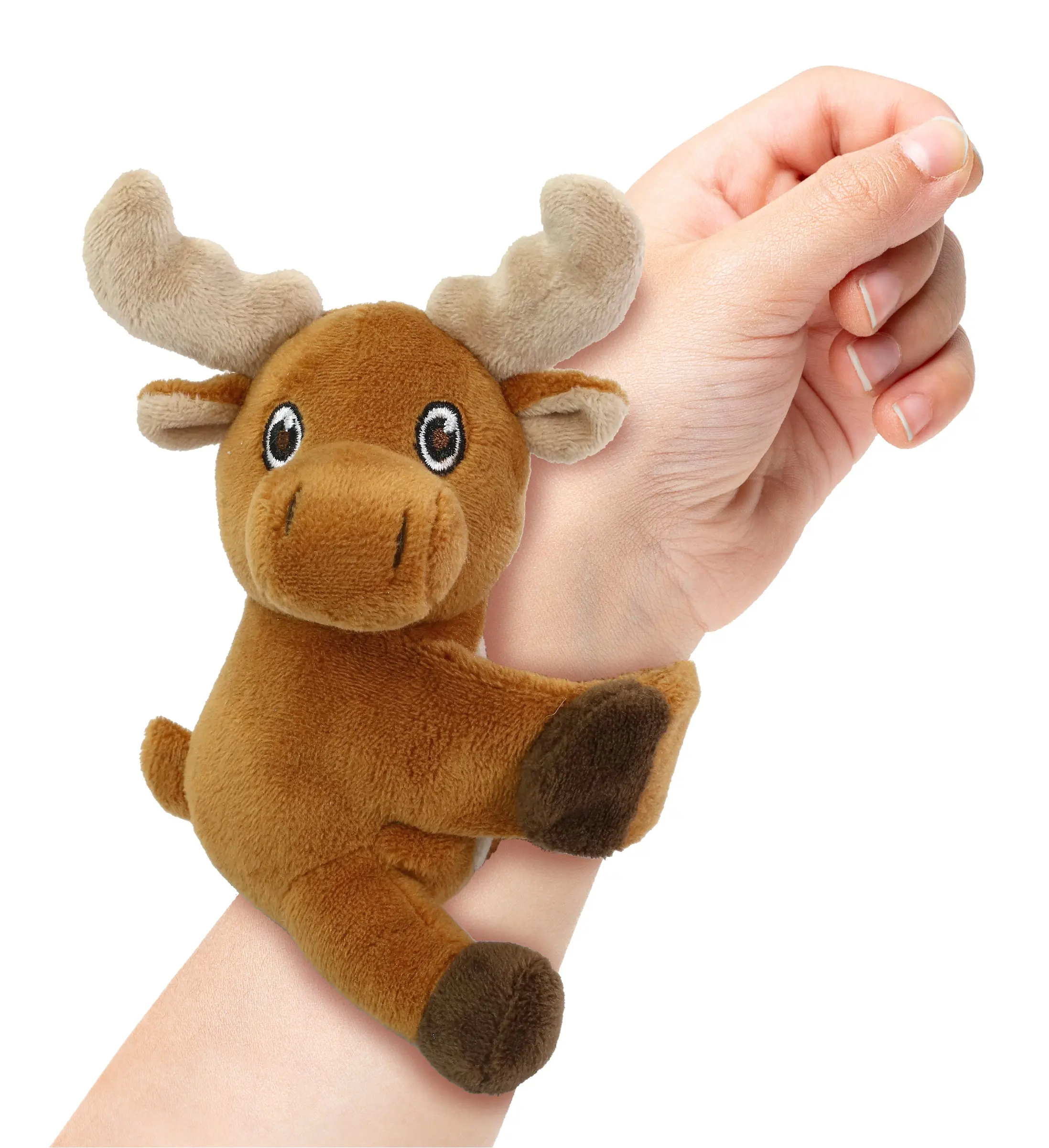 DOLLIBU Snap-On Magnetic Plush Moose Slap Bracelet - Unisex 100% Polyester, 9.25lx3wx5h in, Animals & Nature Theme, Party Accessory, Hand Wash, Suitable for 1+ Years Old (1 Piece)