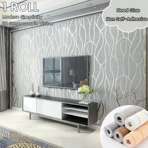 1 roll of non-self-adhesive modern curved wave non-self-adhesive wallpaper, easy to apply with non-woven fabric, suitable for bedrooms, living rooms, and TV backgrounds, featuring striped patterns, wallpaper, spatial aesthetics, and holiday decoration