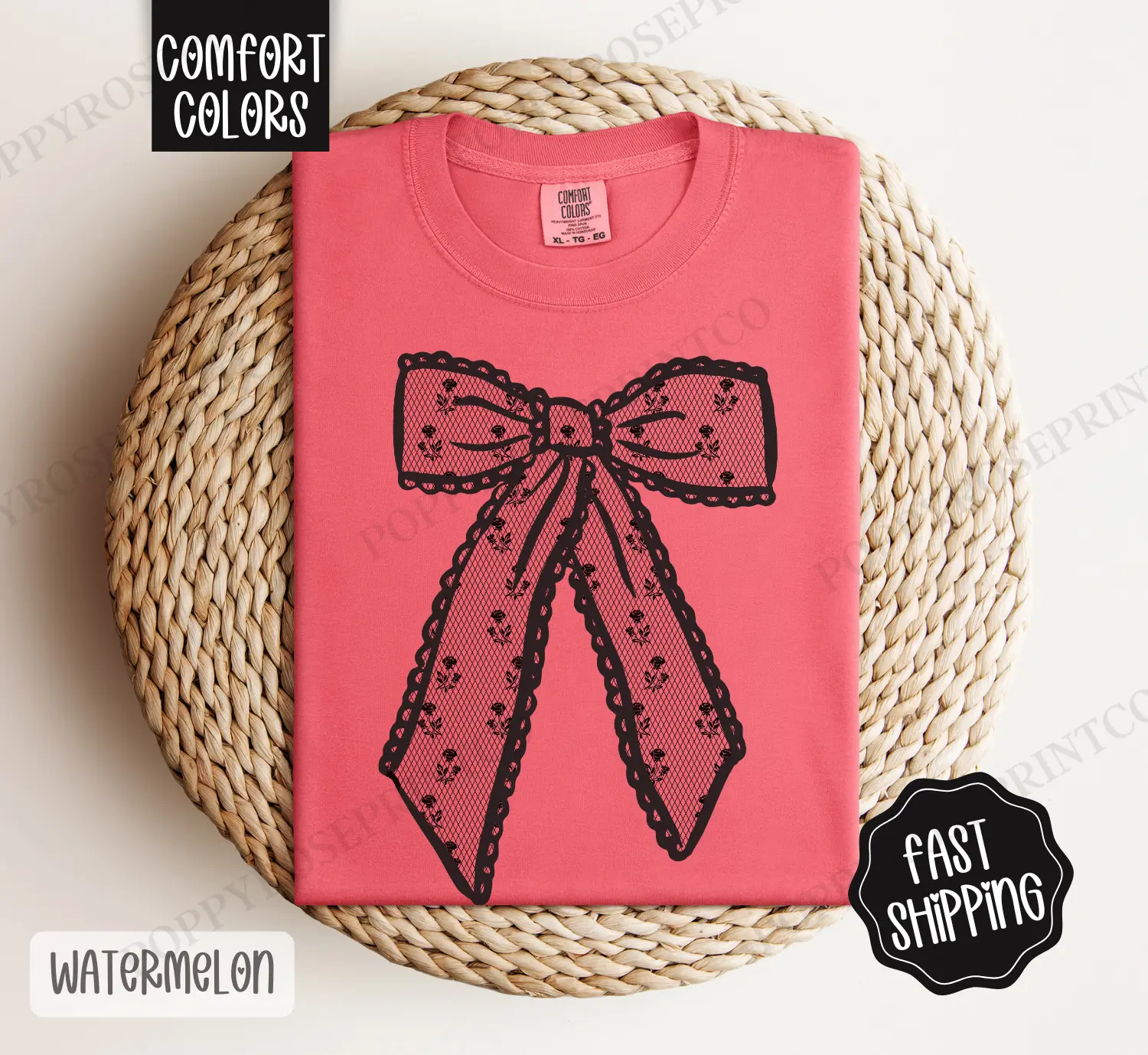 Black Lace Bow Shirt Comfort Colors, Women's Black Bow Tee, Cute Women's Tshirt