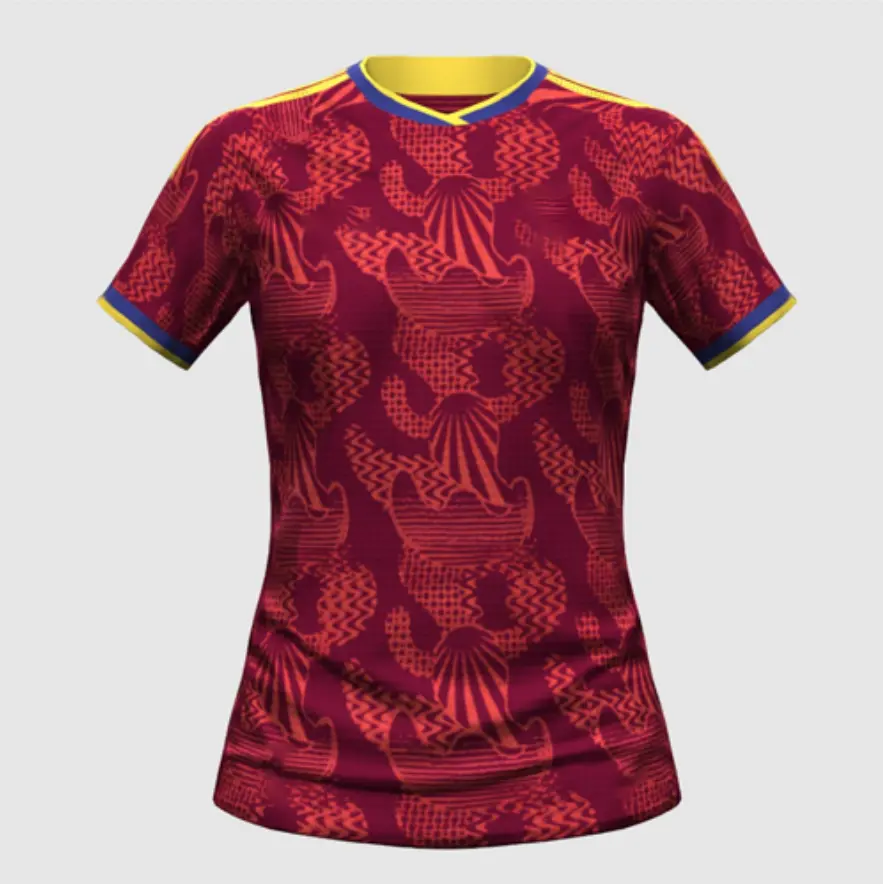 [FULL LOGO] - Colombia Women 2027 Away Soccer Jersey | Unisex Maroon Football Shirt with Yellow Accents - Personalized on Request