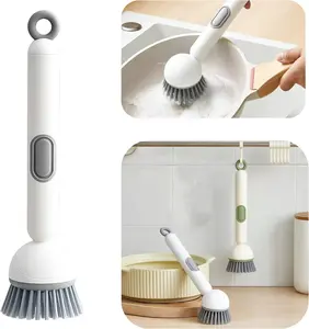 360° Rotating Pot Brush with Hydraulic System - Heavy-Duty Manual Scrubber with Ergonomic Long Handle, 6-Position Rotating & Non-Slip Grip, Durable Plastic Construction for Non-Stick Cookware