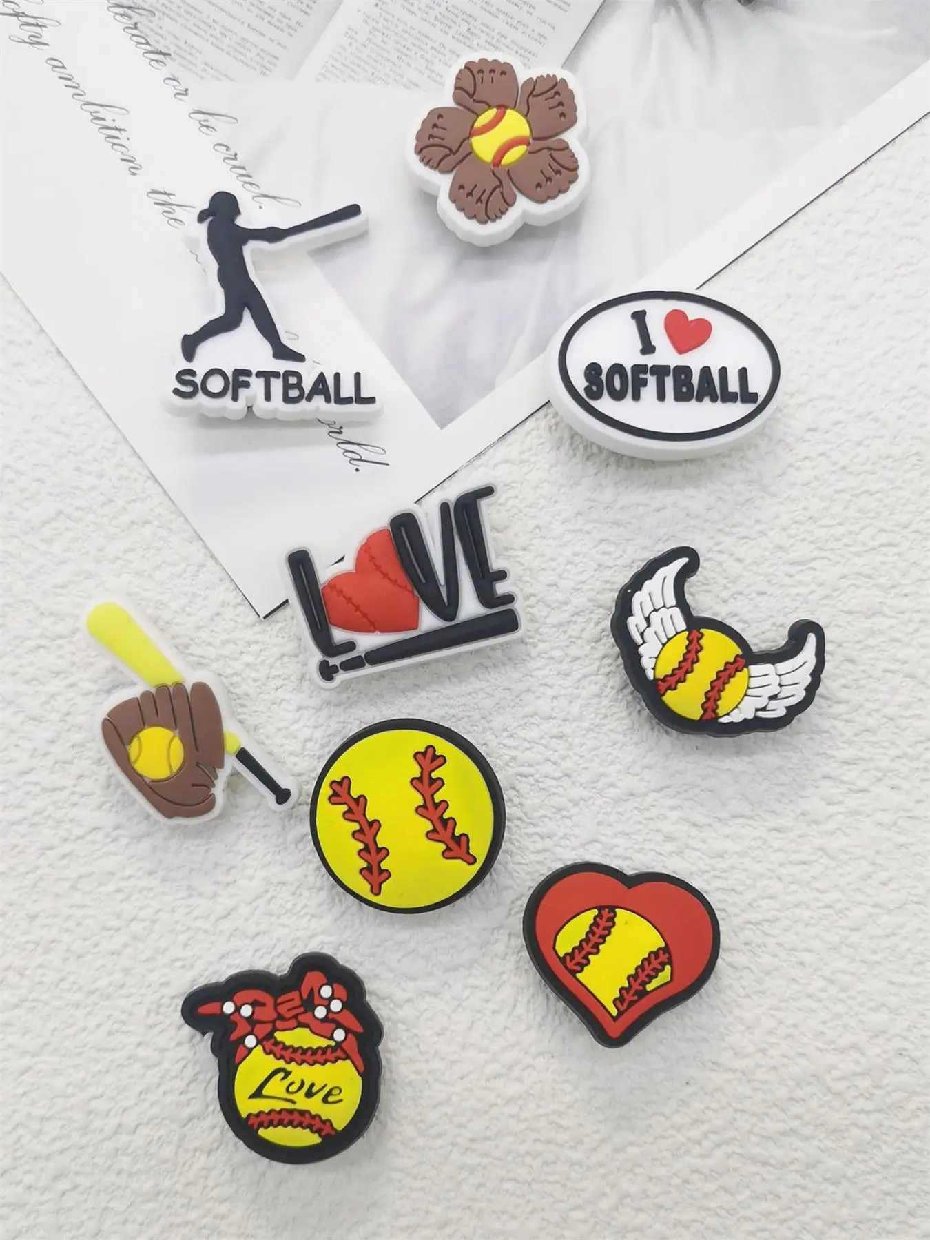 Cartoon Softball Sport Series Shoe Charm Set, Shoe Accessories, Cute Shoe Charms, 9pcs DIY Shoes Decoration for Clogs, Shoes Decorations for Women & Men