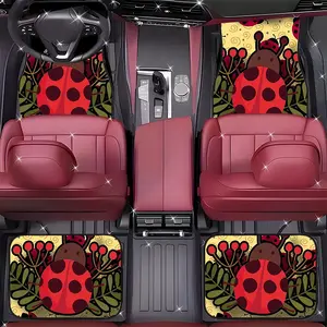 4Pcs Ladybug & Leaf Car Floor Mats, Fresh Style - Durable Polyester All-Weather Car Floor Mats, Suitable for Cars, SUVs, Trucks-Stylish Design, Car Non-Slip Mats, Interior Accessories, Comfortable Driving.11.30QWA-16