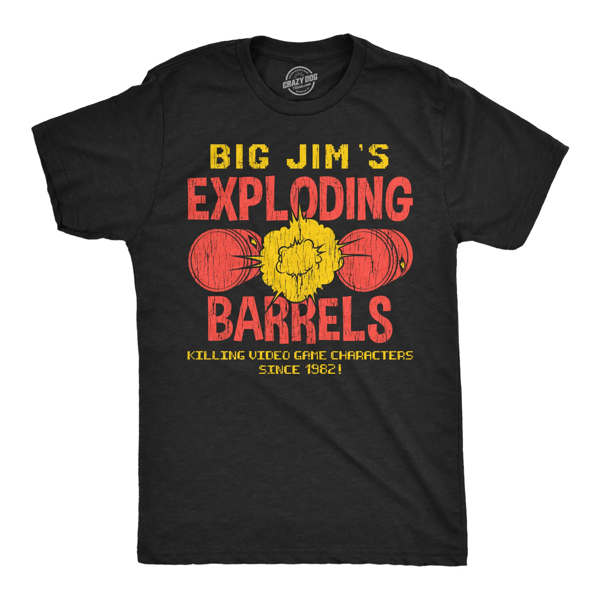 Mens Funny T Shirts Big Jims Exploding Barrels Sarcastic Video Game Graphic Novelty Tee for Men Mens Funny T Shirts Cool Vintage Fashion T-Shirt Gift Classic Menswear Funny Gamer Short Sleeve Novelty Tees for Black -