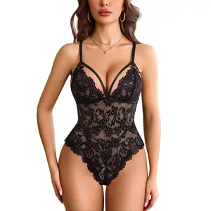 Avidlove Teddy Lingerie for Women One Piece Bodysuit Lace Deep V Babydoll with Satin Bow Tie