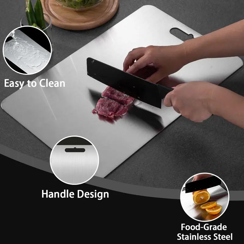 3PCS Stainless Steel Cutting Board Set S+M+L Sizes Food-Grade Metal Chopping Boards for Meat Vegetables & Ultrathin & Durable, Portable & Rust-Resistant Easy to Clean More Edge-Smoothing Kitchen Tools - Kitchenware 7