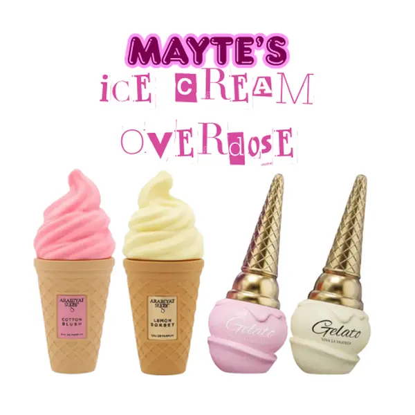 Mayte's Ice Cream Overdose Bundle | Amaran Viva La Vanilla + Amaran Cotton Candy Craze + Arabiyat Sugar Lemon Sorbet + Arabiyat Sugar Cotton Blush | Women's Fragrance | 100 ML - 3.4 OZ | Eau De Parfum | Strawberry - Raspberry & Coconut