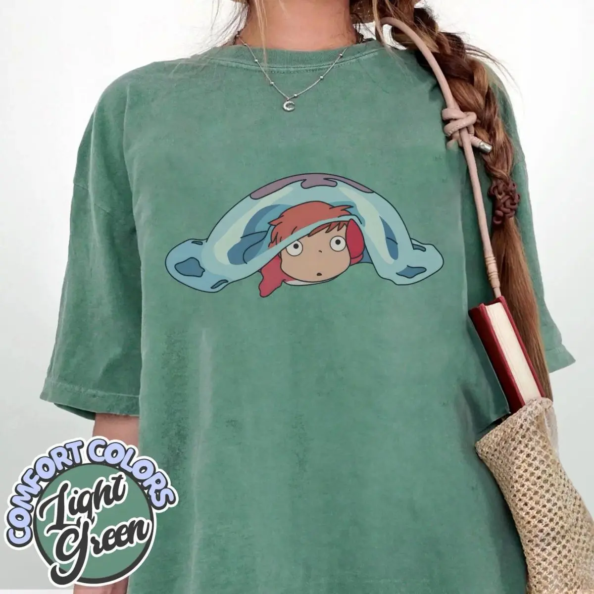 Comfort Colors Cute Ponyo Studio Ghiblli Shirt, Ponyo Anime Shirt, Comfortable Unisex Tshirt, Vintage Letter Print Casual Tee, Unisex Crew Neck Top, Casual Clothing