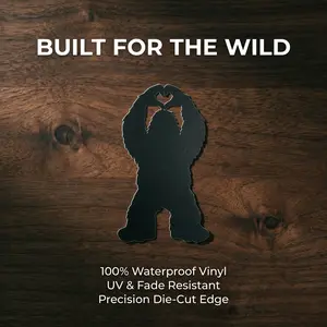 1PC Funny Bigfoot Heart Hands Vinyl Decal, Waterproof Sasquatch Silhouette Sticker for Car, Laptop, Water Bottle