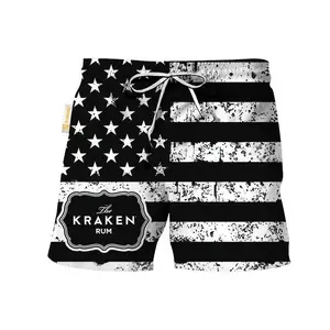 Kraken Rum Black White American Flag Beach Shorts Men Women Grunge Patriotic Swim Trunks Summer Casual Streetwear 4th July Festival Vacation Comfort