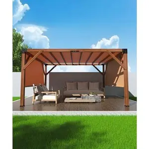 GARVEE 12'X 14' Cedar Wood Pergola with Solid Structure, Retractable Shade Canopy, Durable, Rot Resistant, Patio Pergola for Backyard, Deck, Garden