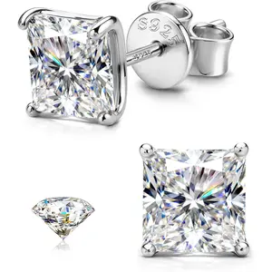 Moissanite Earrings Studs 18K Gold Plated S925 Sterling Silver Hypoallergenic Brilliant Princess Cut D Color VVS1 0.8CT-3.2CT Jewelry for Women Men