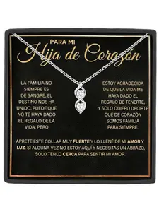 To Bonus Daughter Necklace Gift Infinity Double Heart Pendant with Cubic Zirconia,Non-Blood Family Love & Gratitude Gift