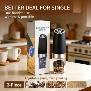 Electric salt and pepper grinder set, adjustable coarseness with LED light, 2-pack, one-handed kitchen grinder, large capacity automatic salt and pepper grinder, suitable for kitchen,Utensils Kitchenware Ceramic Seasoning,New Year Gifts Re Cooking Summerv