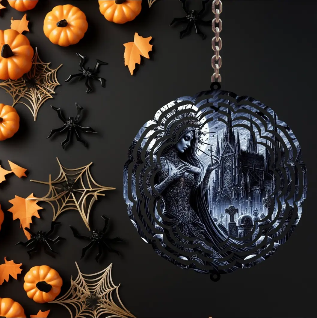 8-in UV-Coated Aluminum Witch and Castle Kinetic Wind Spinner, Whimsical Inspiring Weatherproof Outdoor Garden Decor, Home Improvement Supply with Instruction Manual