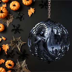 Witch and Castle Kinetic Wind Spinner, 8-Inch, UV Coated Aluminum, Weather-Resistant