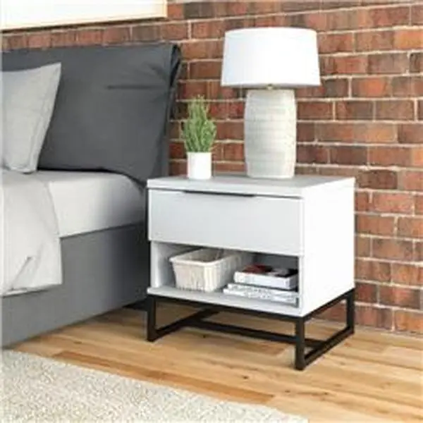 RestRite CAWT150NS Camila Low Profile Nightstand - Casual-Farmhouse-Contemporary Style Indoor Furniture Table with Drawer with Euro Glides, 1 Box, 19.7in W x 15.8in D x 19.3in H, 1 Size, 28 lb, Under 30min Assembly