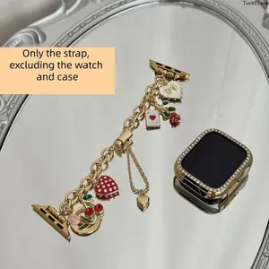 Metal Alloy Polka Dot Cherry Smartwatch Strap – Heart-Shaped Design, Fits Apple Watch 38–49mm & Series 3–9/SE/Ultra, Band Only (Watch & Case Not Included), Great for Summer Rotation