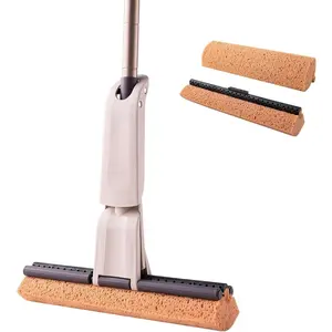 Sponge Mop with 2  Heads | Self-Wringing Floor Mop with Absorbent Honeycomb Sponge | Kitchen Bathroom Hardwood Laminate Tile Marble Floors Cleaning for  and Commercial Use