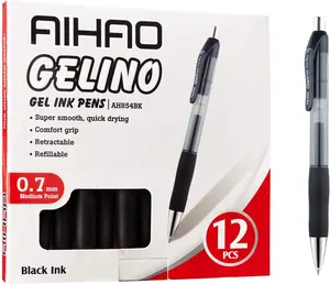 12 Pack Gel Pens(0.7mm), Medium Point, Black Ink, Retractable Gel Ink Rollerball Pens with Premium Ink & Comfortable Grip for Smooth Writing, Quick Dry Ink Pen