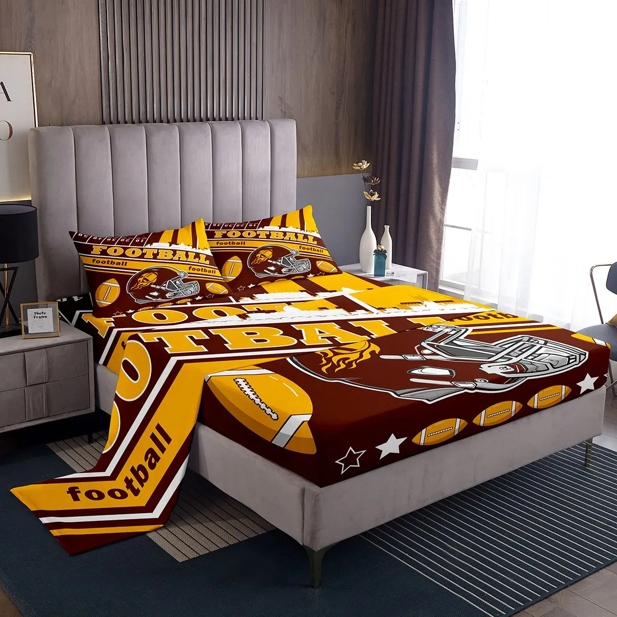 Feelyou Boys' Washington Sports Football Bedding Set - Multi-Size, Deep Pockets, Breathable Weave Bedsheet Sets, Sports-Inspired Bedding Collections, Restful Gift for Football Fans, Queen Bedding Sets