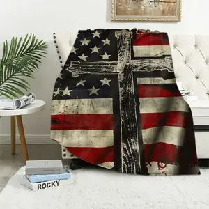 Patifu Christian Cross US Flag Blanket Christ Religious Decor Throw Blanket Jesus Faith Inspirational Blanket Gifts for Women Men Winter Bedding Warm Soft Plush Fleece Flannel Blanket forFather's Day Thanksgiving Halloween Valentine's Day Holiday Gifts ti