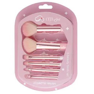 6Pcs Mini Travel Makeup Brush Set Soft Bristles - Powder, Contour, Concealer, Eyeshadow & Blending Brushes