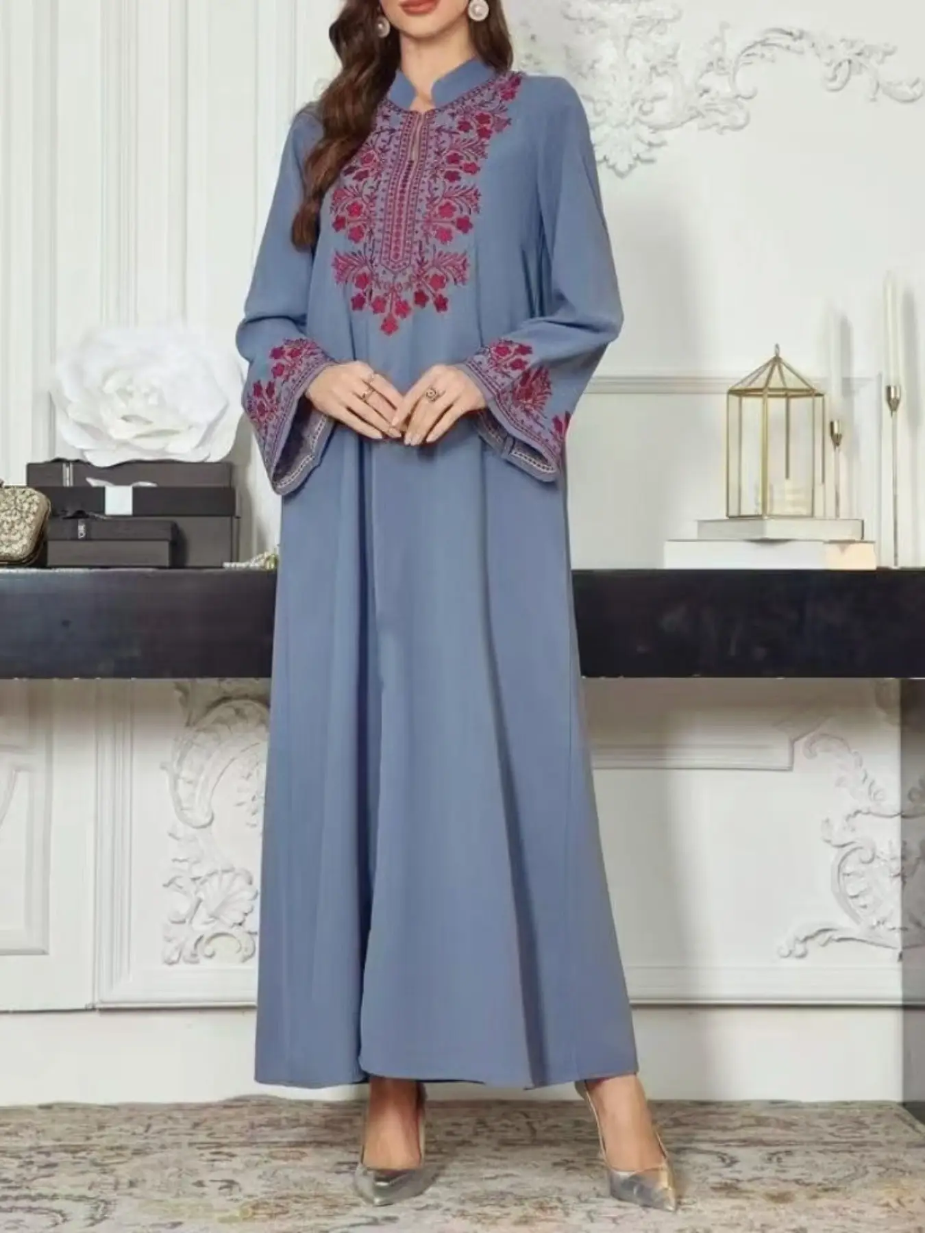 Women's Elegant Long Sleeve Dress, Woven Fabric, Loose Fit, All Season Wear, Vacation Style, Moderate Thickening, Casual & Holiday, Modest Style Dress