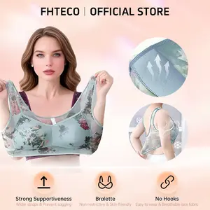 FHTECO Floral Bras for  Women Breathable Mesh T-Shirt Bra No Wire Bras for Women Soft Plus Size Bras Comfortable Bra Lace Womenswear Print Beige Strapless Push Up Underwire Push Up
