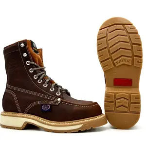 White Wolf 8 Inch Lacer Moc Toe Work Boot WW-955 Grizzly Brown Leather with Goodyear Welt, Oil and Slip Resistant, Anti-Fatigue, Closed Design