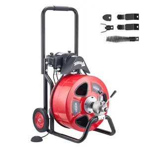【DealsForYouDays】VEVOR Drain Cleaner Machine 100 FT x 3/4 Inch, Auto Feed Sewer Snake Auger on Wheels, Portable Drain Cleaning Machine with 4 Cutters & Air-activated Foot Switch for 4" to 8" Pipes