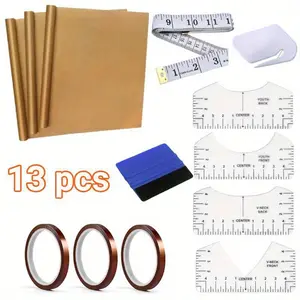 13 piece DIY sublimation shirt tool set - including template, soft tape measure, scraper, tape, etc., suitable for customized clothing production