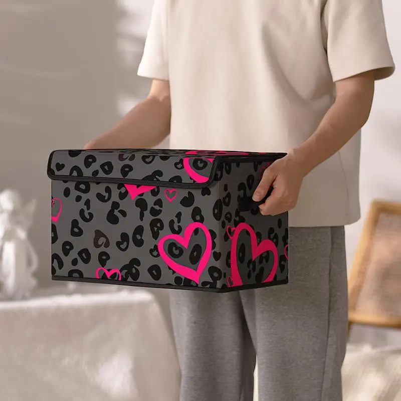 Heart Pattern Storage Box, 3 Counts/set Dustproof Clothes Storage Box with Handle, Household Storage Organizer for Bedroom Wardrobe