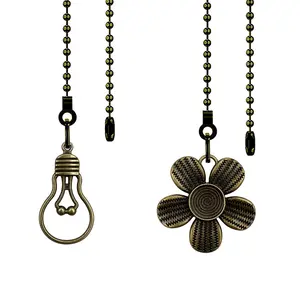 Elegant Ceiling Fan Pull Chain Set, Flower & Light Bulb Design Decorative Ceiling Fan Extension Pull Chain, Vintage Ceiling Fan Zipper Charms Set