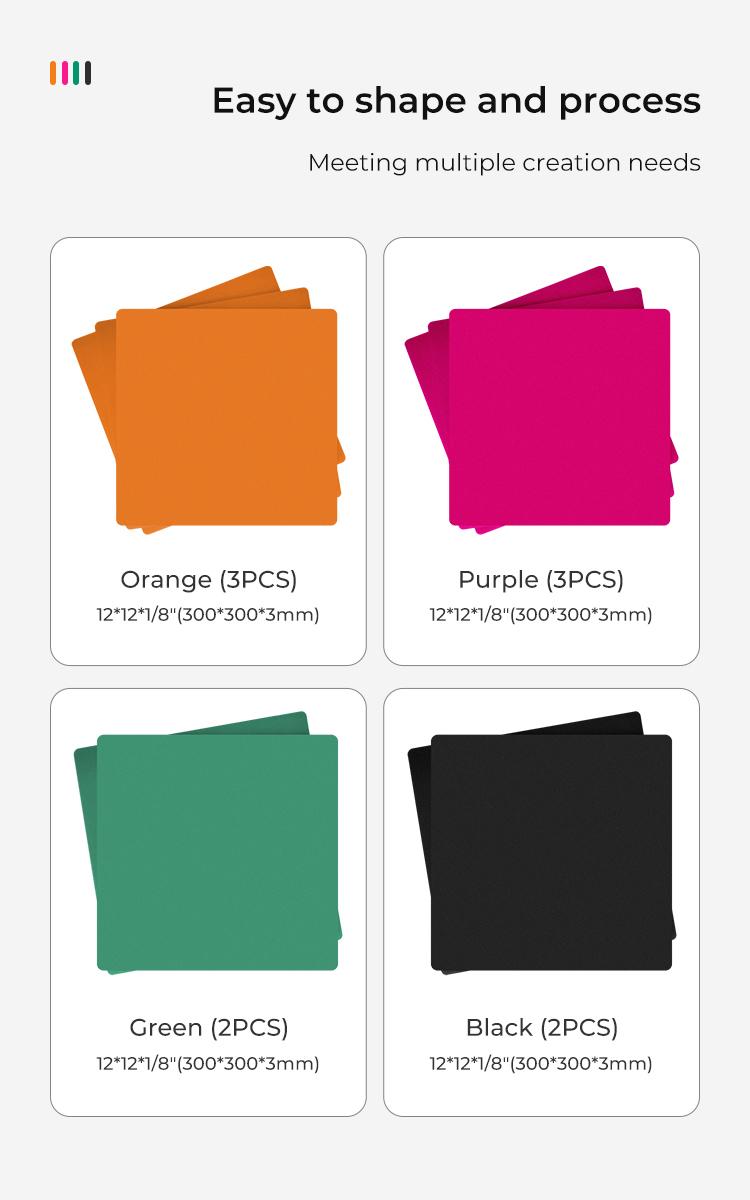 Creality  12x12x1/8'' Intelligent Recognition Frosted Colorful Acrylic Sheets - 10pcs