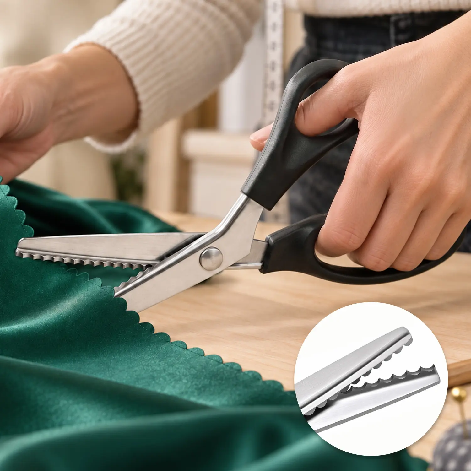 Stainless Steel Pinking Shears for Sewing, Zigzag Fabric Scissors with Serrated Blades, Heavy-Duty Cutting Tool for Quilting, Dressmaking, Textiles and DIY Crafts