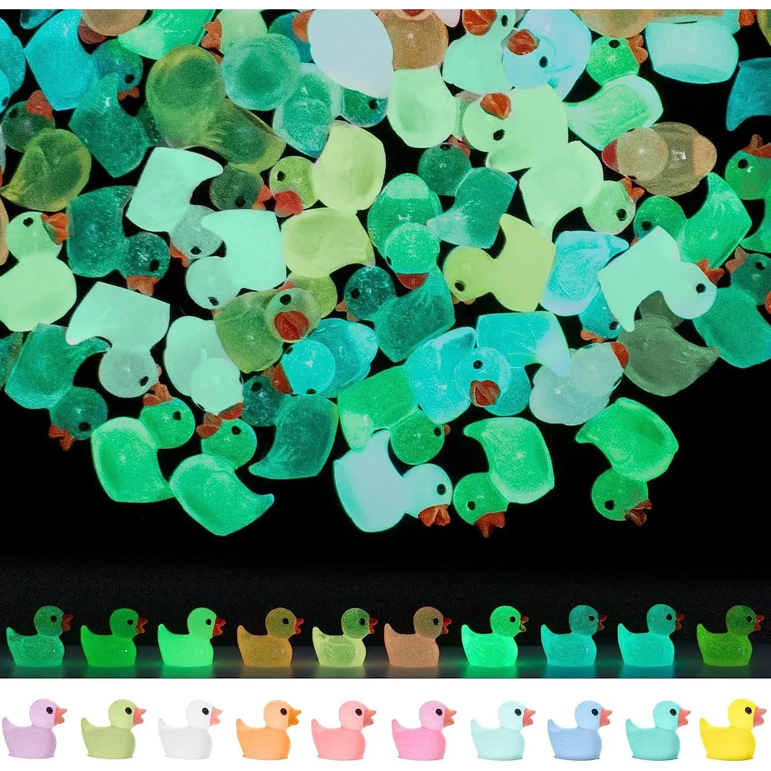200 Pcs Luminous Mini Resin Ducks Tiny Glow in The Dark Ducks Miniature ...