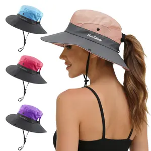 Women's Sun Hat with Ponytail Hole,Wide Brim UV Protection,Foldable Mesh Bucket Hat for Beach, Fishing, Hiking & Summer Outdoor