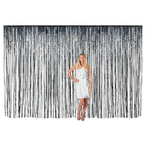 Large Black Metallic Fringe Backdrop Curtain