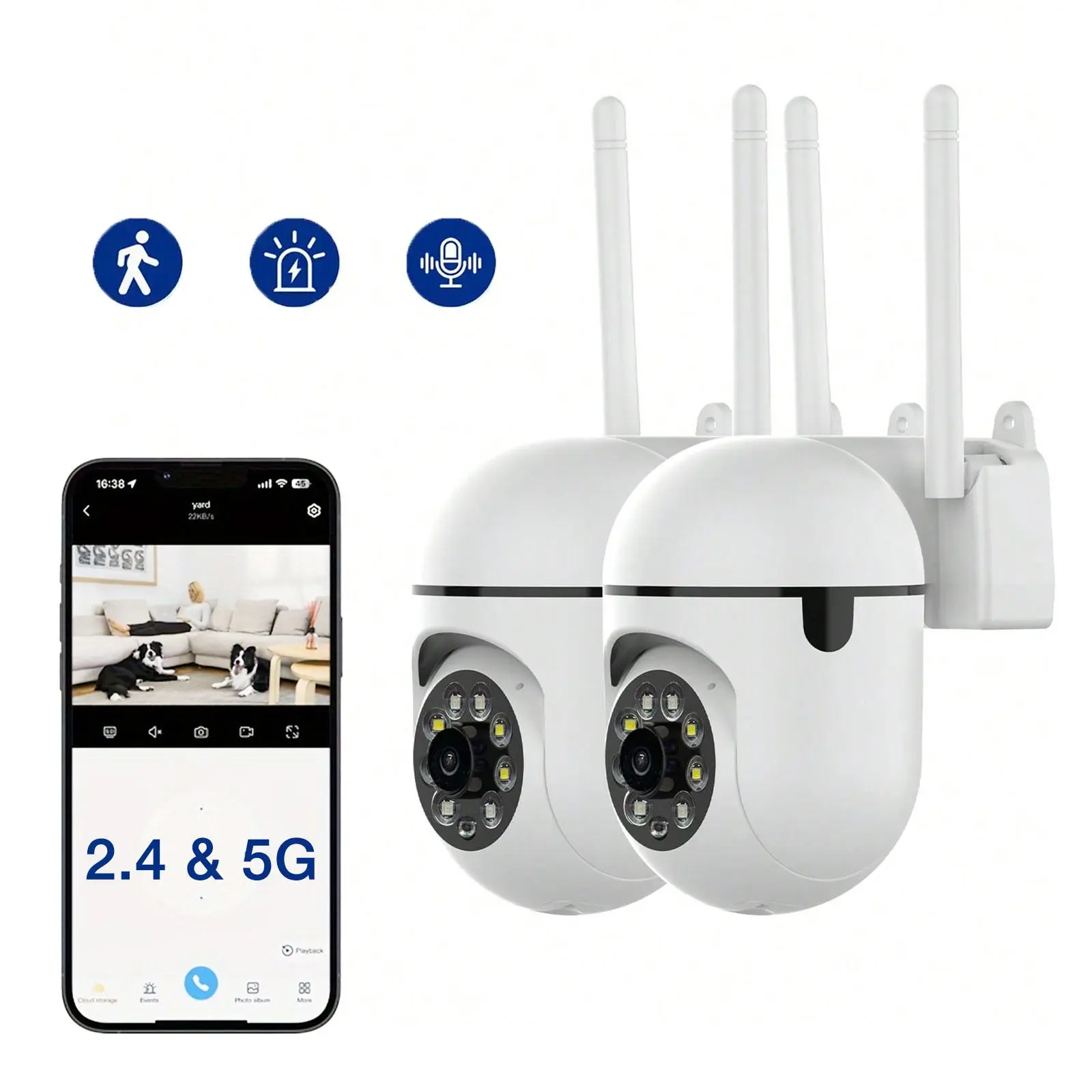 360° Dual-band WiFi Security Camera, Indoor Security Camera, 2.4GHz ~ 5GHz Wireless Frequency with Human Detection, Color Night Vision, Spotlight Alarm, Auto Patrol, 2-way Audio, Cloud/SD Storage for Home Office Warehouse Wifi Cameras