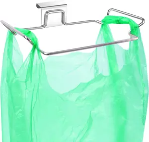 Stainless Steel Trash Bag Holder – Hanging Under Sink Garbage Bag Rack for Kitchen Cabinet Doors | Space Saving Kitchen Waste Organizer