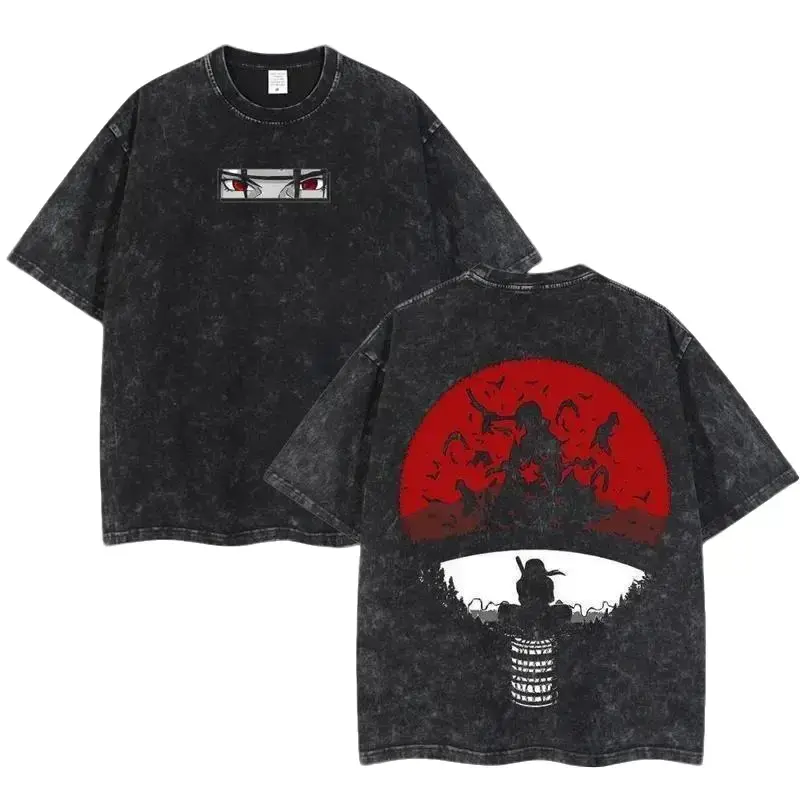 valentine shirts Retro Vintage Limited Uchiha the Betrayer - Naruto Anime Double Printed Washed Tee Unisex Oversize Anime Manga Lightweight Cotton T-Shirt Anime Fan