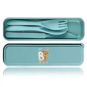 Bear Pattern Cutlery Set, 3 Counts/set Including Fork, Spoon & Knife with Storage Box, Reusable Travel Utensils Kit, Eco-conscious Tableware Kit