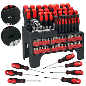 100-Piece Magnetic Screwdriver Set with Plastic Racking, Includes SAE & Metric Hex Keys, Precision Screwdriver and Magnetizer Demagnetizer DIY Tools for Men Tools Gift