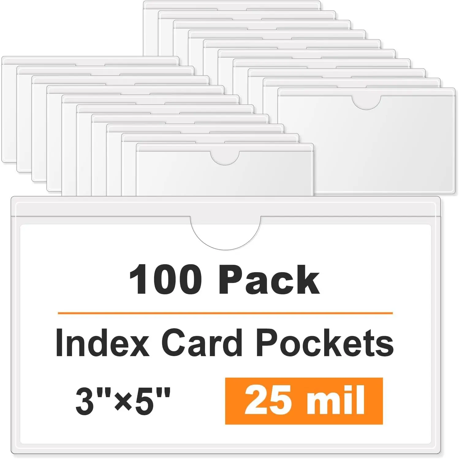 TOTiyea Clear Adhesive Pockets 100 Pack 3"×5",Strong Adhesive Backing | Adhesive index card pockets,Self-Stick Pockets with Top Open for Storage Bins, Library Card, Drawer & Classroom Organization