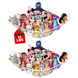 Stuffed Animal Hammock |         Corner Hanging Organizer, Toy Storage, Stuffed Animal Storage Net |         Made from Quality Fishing Net, Holds 12lbs |         67"x47"x47" (White, 2 Pack)